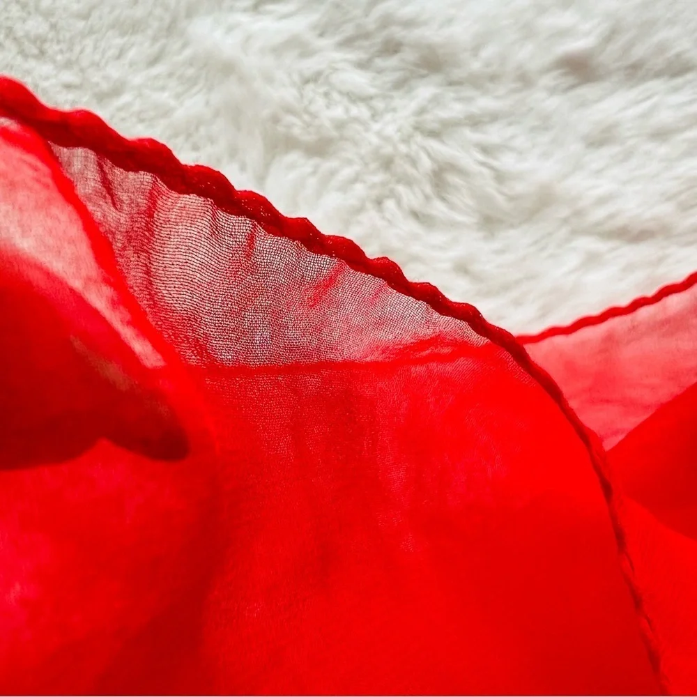 45”x14” VINTAGE OBLONG SHAPED RED WOMEN'S SCARF IN CHIFFON
